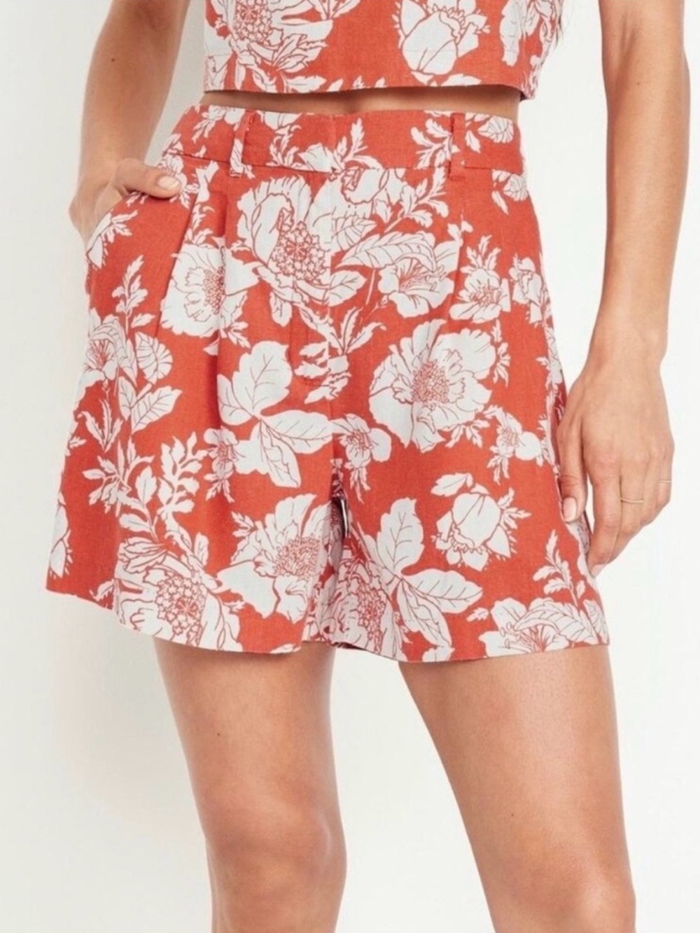 Old Navy Floral High-Rise Orange Women's Shorts